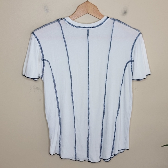 POL | White Ribbed Short Sleeve Tee with Navy Stitching Size Medium - Picture 3 of 4
